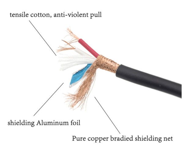 Shielded cable construction using aluminum foil and braided copper shielding
